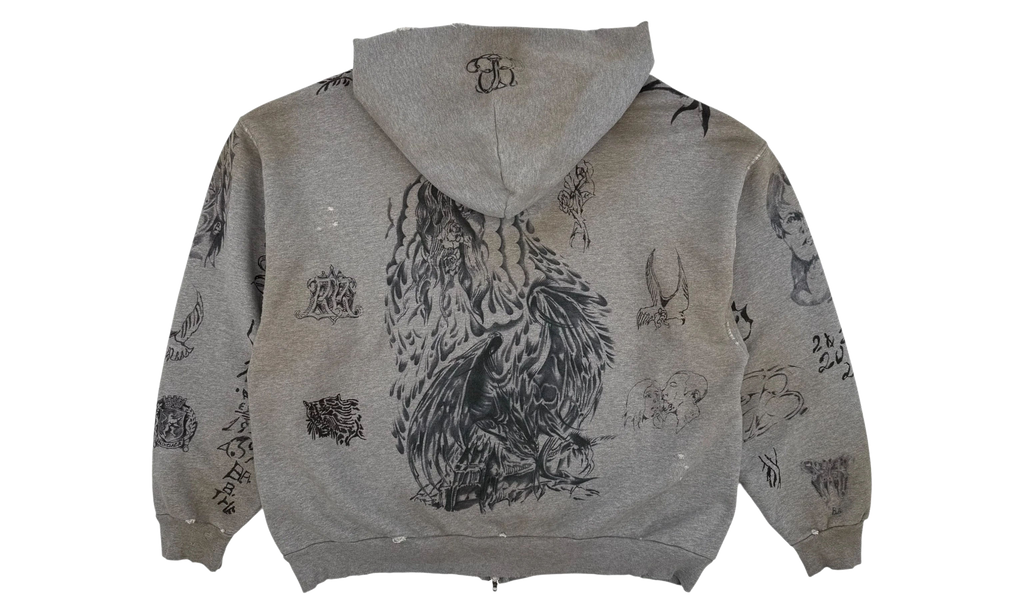 Tattoo Heavy Molleton Zip-up Hoodie "Grey" 770939 TQVK1 1167