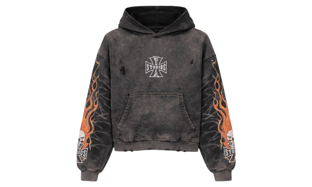 Bones Flame Distressed Hoodie "Grey" 77S011