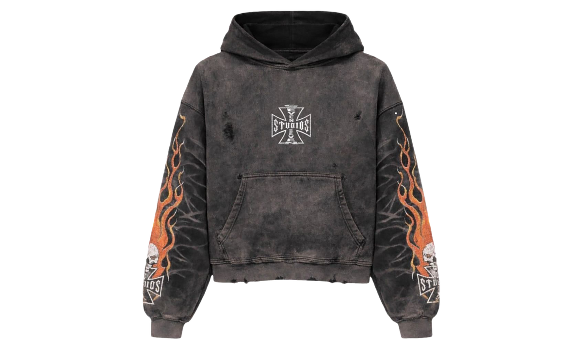 Bones Flame Distressed Hoodie "Grey" 77S011