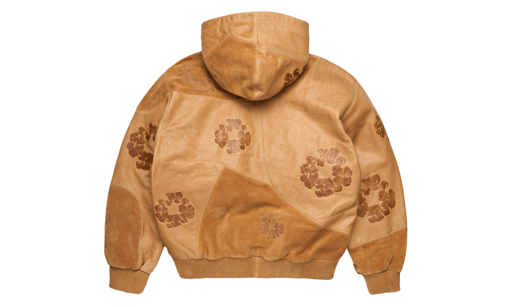Patchwork Leather/Suede Cotton Wreath Hoodie "Brown" DT925