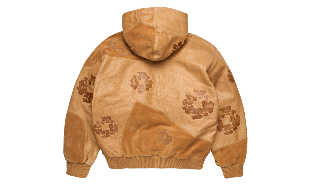 Patchwork Leather/Suede Cotton Wreath Hoodie "Brown" DT925