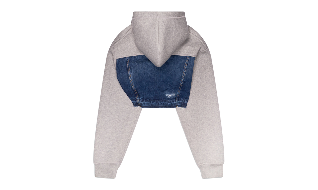 Denim Mix Hybrid Cropped Hoodie "Grey" S75HG0118DTJ004961XS