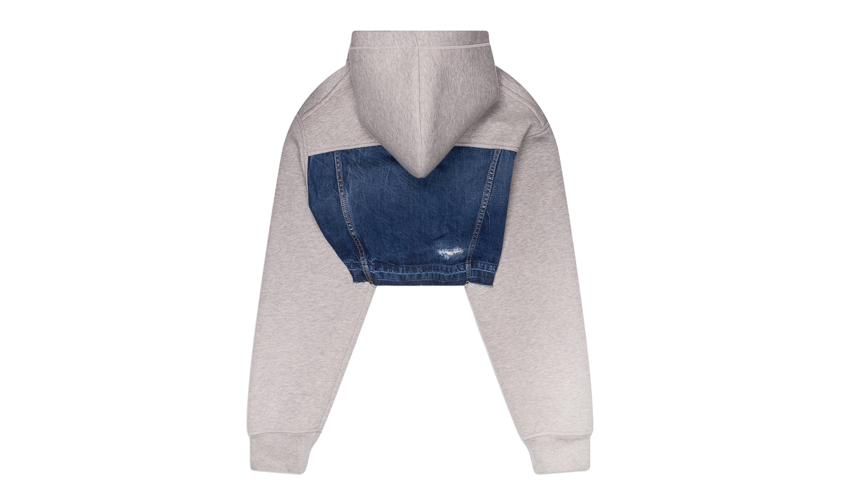 Denim Mix Hybrid Cropped Hoodie "Grey" S75HG0118DTJ004961XS