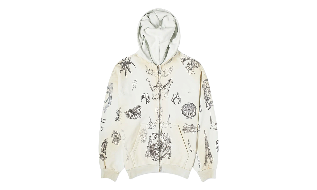 Tattoo Heavy Molleton Zip-up Hoodie "Off White/Black" 770939 TQVK1 3307