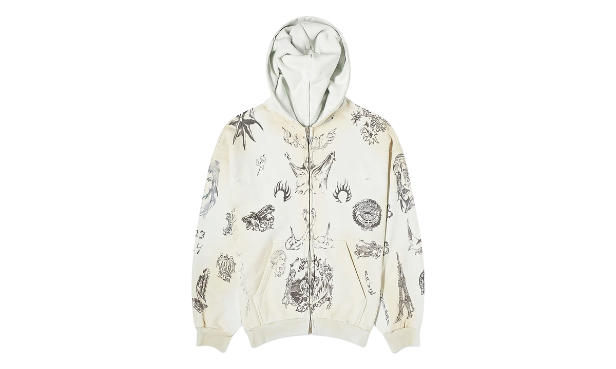 Tattoo Heavy Molleton Zip-up Hoodie "Off White/Black" 770939 TQVK1 3307
