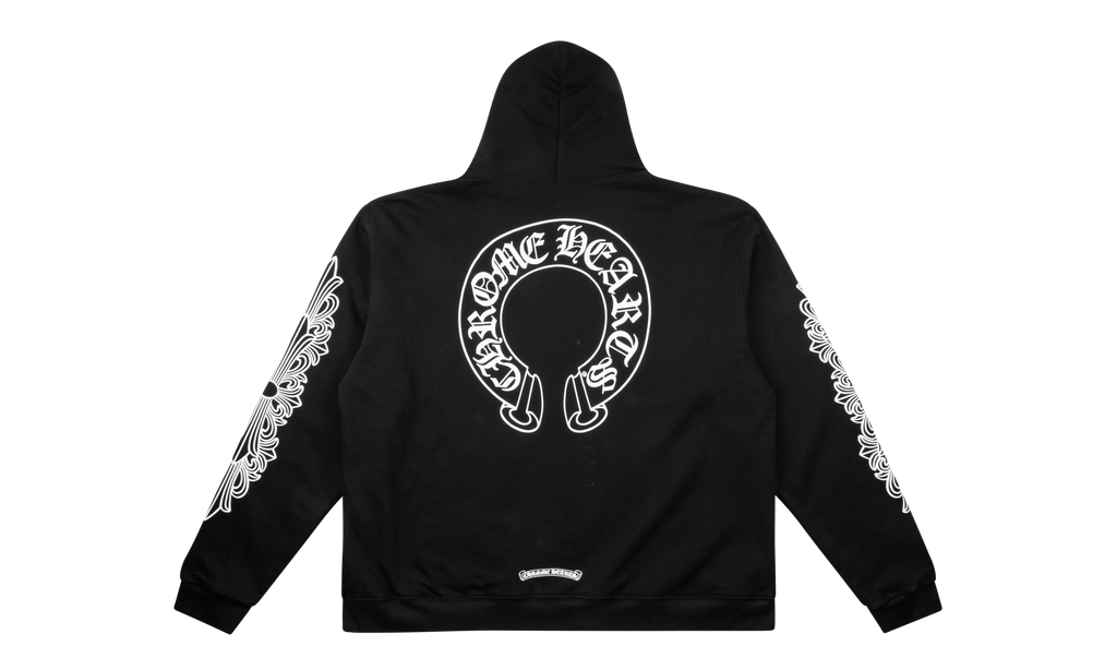 Horseshoe Floral Cross Sleeve Zip Up Hoodie "Black/White" CHRM0146