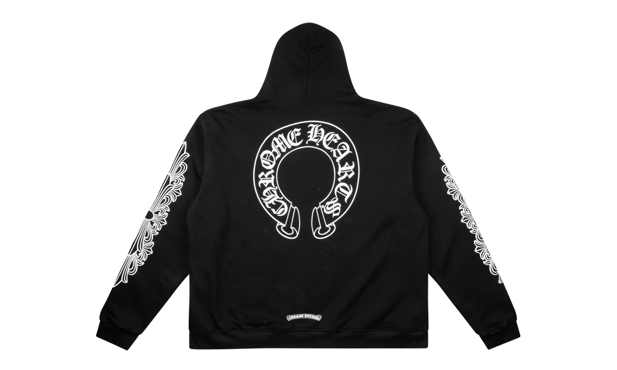 Horseshoe Floral Cross Sleeve Zip Up Hoodie "Black/White" CHRM0146