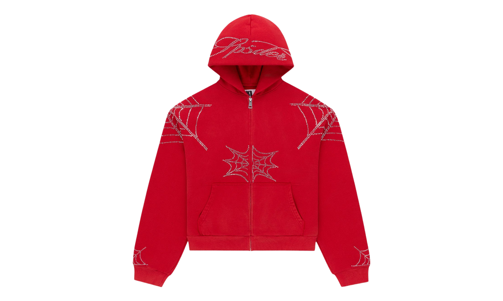 Rhinestone Web Zip Hoodie "Red" SP5der498