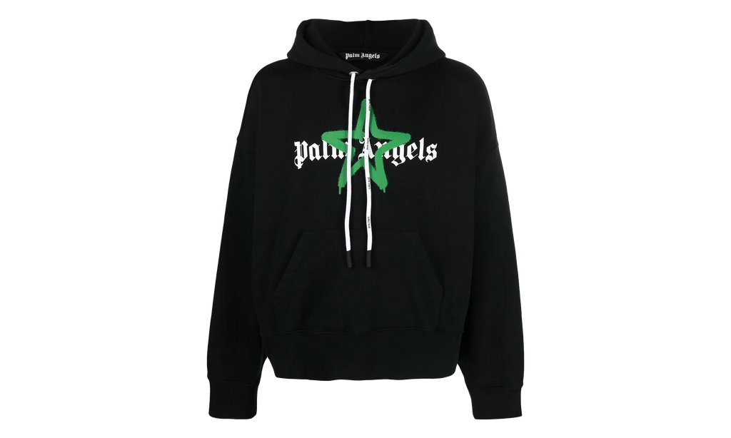 Star Sprayed Logo Hoodie "Black / Green" PMBB058C99FLE0071055
