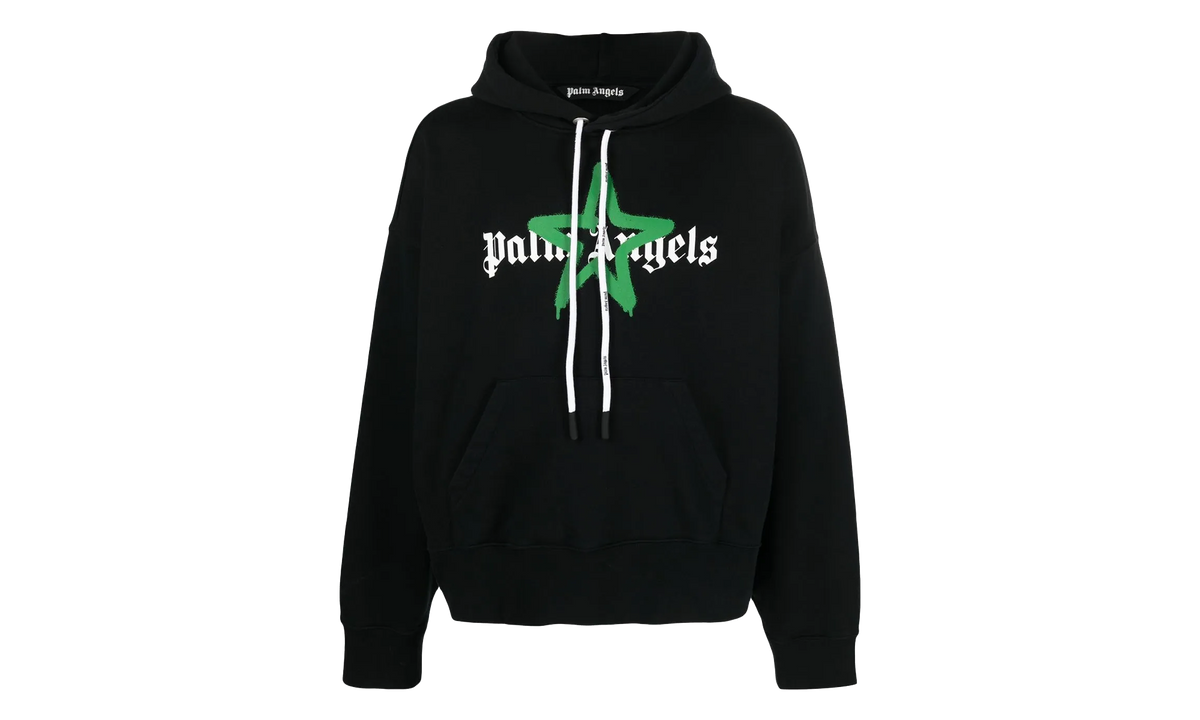 Star Sprayed Logo Hoodie "Black / Green" PMBB058C99FLE0071055