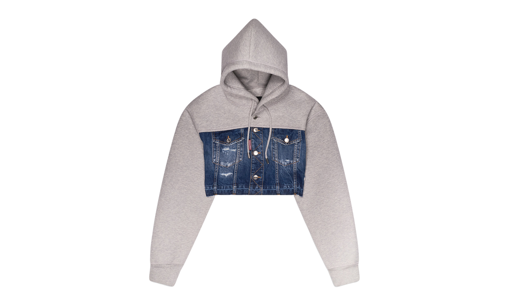 Denim Mix Hybrid Cropped Hoodie "Grey" S75HG0118DTJ004961XS