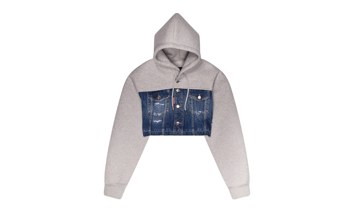 Denim Mix Hybrid Cropped Hoodie "Grey" S75HG0118DTJ004961XS