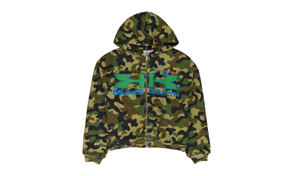 CAMO DOUBLE LAYERED HOODIE "MURD333R.FM - GREEN" GUT XHDS 0005
