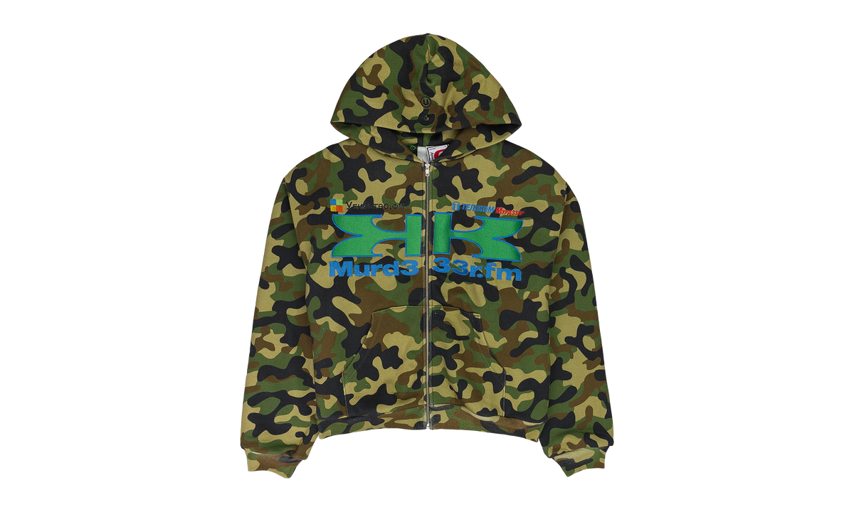 CAMO DOUBLE LAYERED HOODIE "MURD333R.FM - GREEN" GUT XHDS 0005