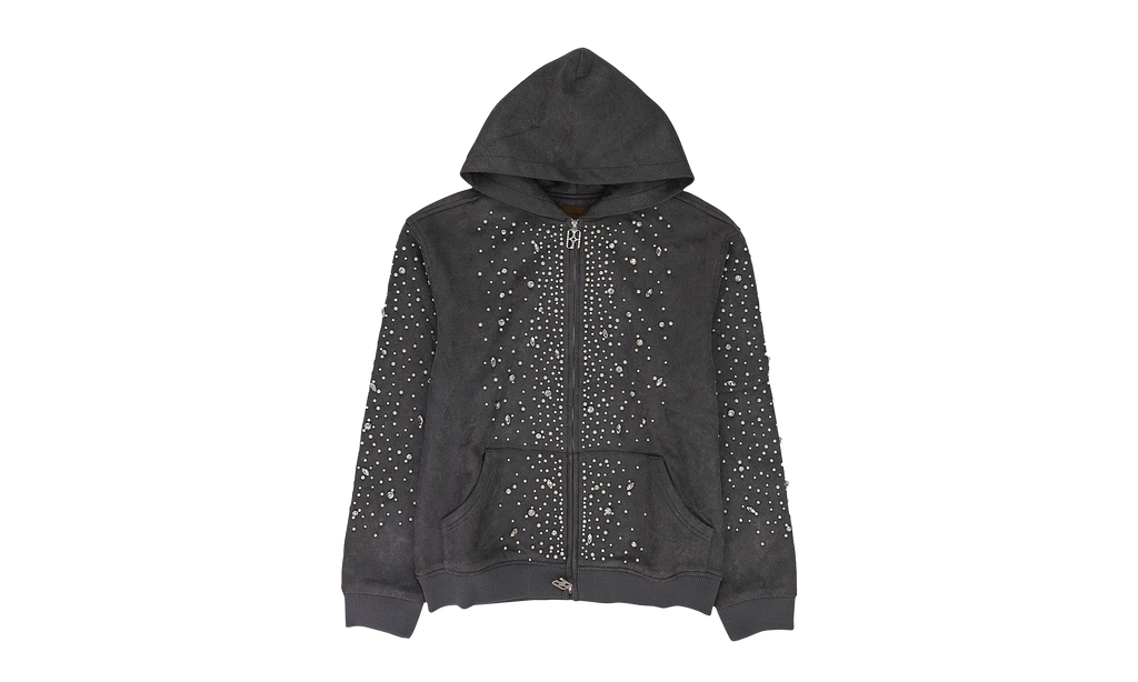 CASHEW BLOSSOM PEARL ZIPPER HOODIE "Grey / Rhinestone" BC25SSHA04