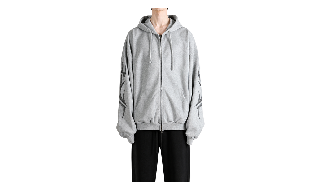 Graffiti Tribal Zip-Up Hoodie "Grey Melange" MH27ZU151G