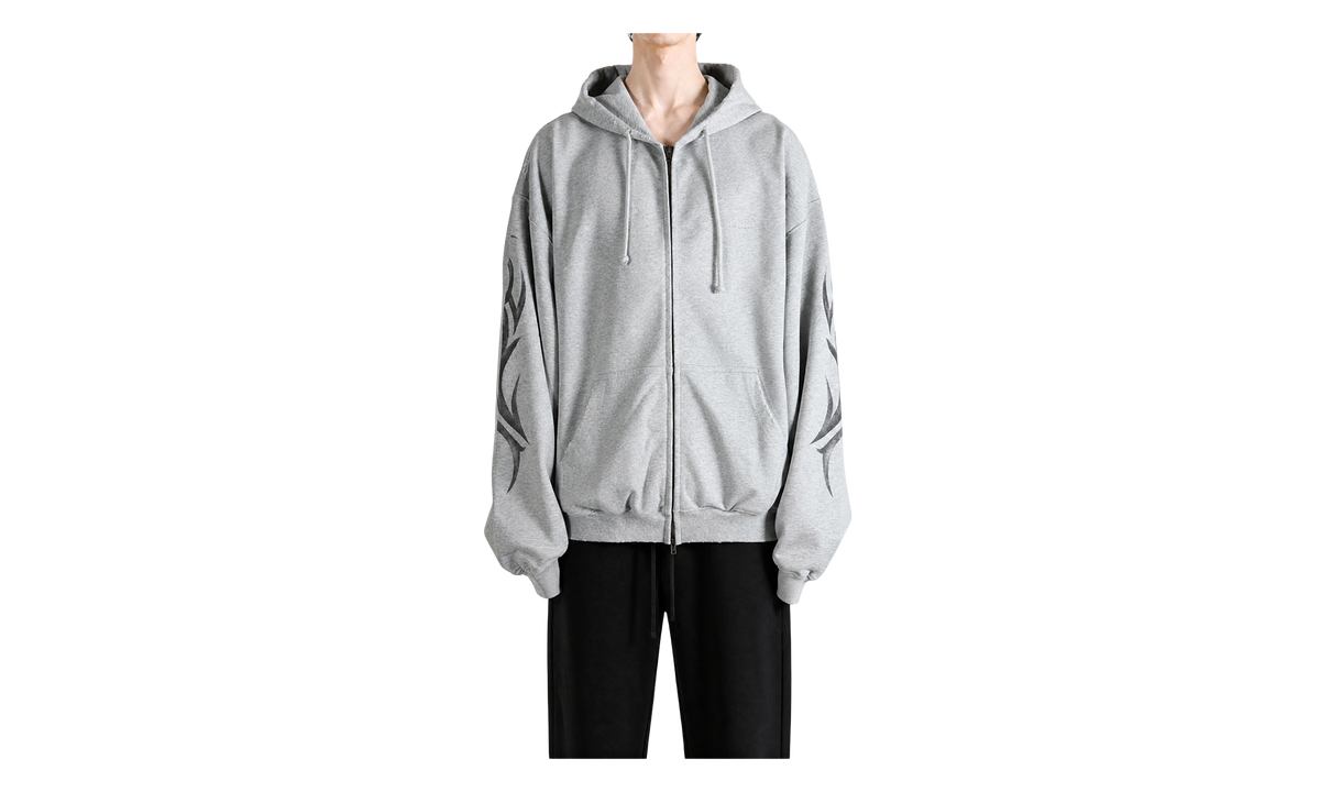 Graffiti Tribal Zip-Up Hoodie "Grey Melange" MH27ZU151G