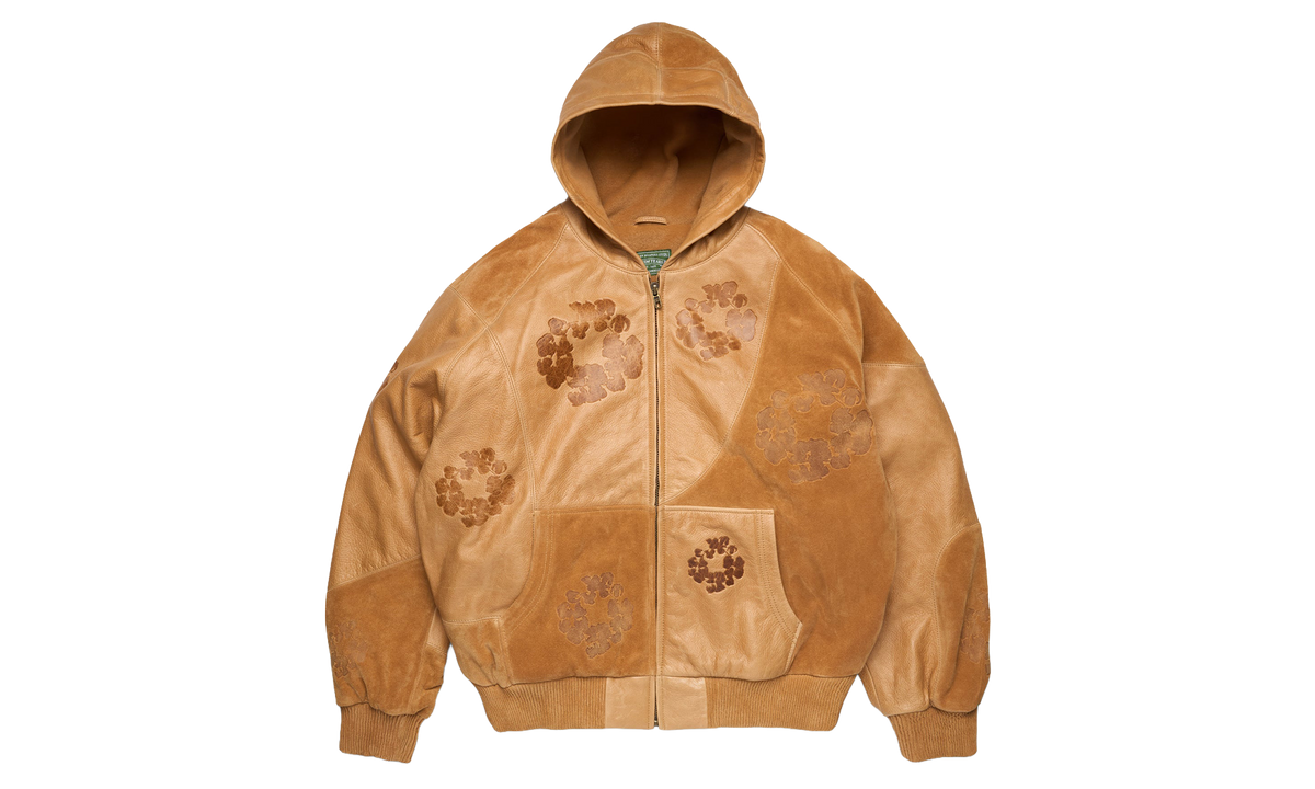 Patchwork Leather/Suede Cotton Wreath Hoodie "Brown" DT925